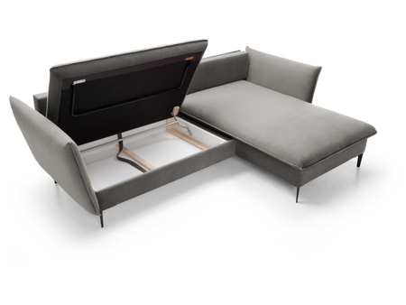 Nowoczesny rozkładany narożnik Glamour z pojemnikiem czarne metalowe nóżki