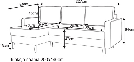 Uniwersalny narożnik Crystal funckja spania pojemnik drewniane nóżki duże poduszki