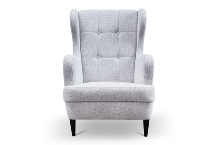 Klasyczny pikowany fotel uszak Snug smukłe drewniane nóżki