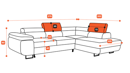 Duży nowoczesny narożnik Bergamo funkcja spania pojemnik pikowane siedzisko