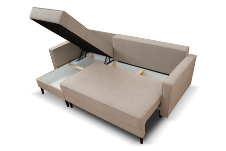 Uniwersalny narożnik Crystal funckja spania pojemnik drewniane nóżki duże poduszki