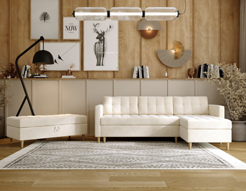 Narożnik Arven z drewnianymi nóżkami w opcji z pufą