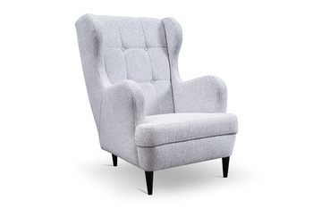 Klasyczny pikowany fotel uszak Snug smukłe drewniane nóżki