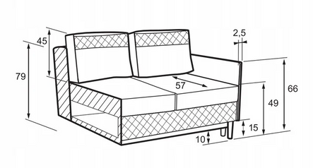 Uniwersalny rozkładany narożnik Quavo L-kształtny funkcja spania pojemnik skandynawski styl drewniane nóżki luźne poduszki