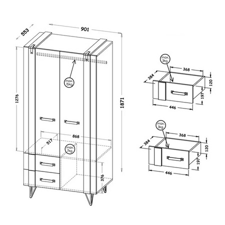 Dwudrzwiowa szafa kolekcja Denver - Kolor: dąb wotan / beton millenium