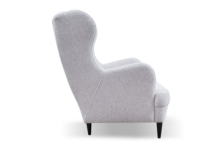 Klasyczny pikowany fotel uszak Snug smukłe drewniane nóżki