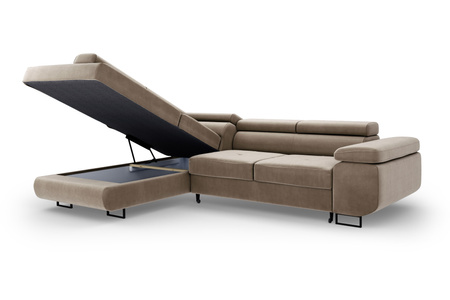 Duży nowoczesny narożnik Bergamo funkcja spania pojemnik pikowane siedzisko