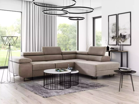 Duży nowoczesny narożnik Bergamo funkcja spania pojemnik pikowane siedzisko