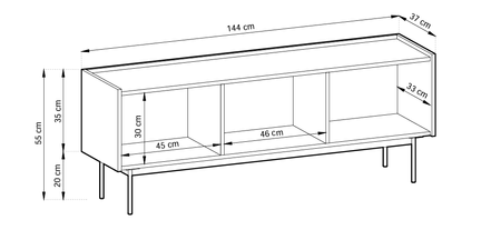 Minimalistyczna szafka RTV 3-drzwiowa z bezuchwytowym frontem kolekcja Bahia dostępna w 2 kolorach