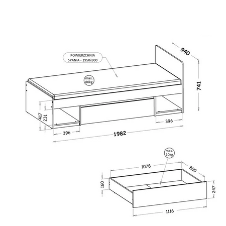 Łóżko z szufladą i stelażem kolekcja Maestro