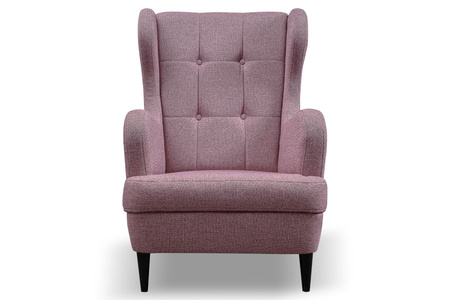 Klasyczny pikowany fotel uszak Snug smukłe drewniane nóżki