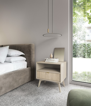 Szafka nocna w skandynawskim stylu z szufladą i otwartą półką dostępna w 2 kolorach kolekcja Idaho