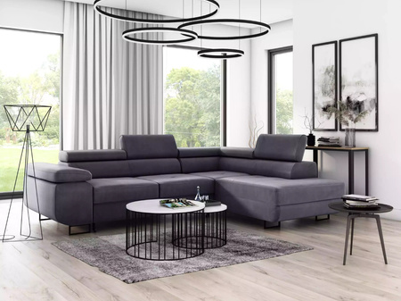 Duży nowoczesny narożnik Bergamo funkcja spania pojemnik pikowane siedzisko