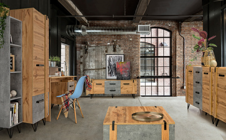 Duża komoda kolekcja Denver - Kolor: dąb wotan / beton millenium