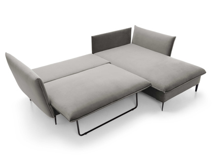 Nowoczesny rozkładany narożnik Glamour z pojemnikiem czarne metalowe nóżki