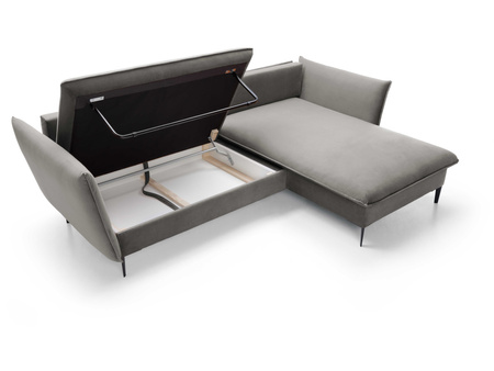 Nowoczesny rozkładany narożnik Glamour z pojemnikiem czarne metalowe nóżki