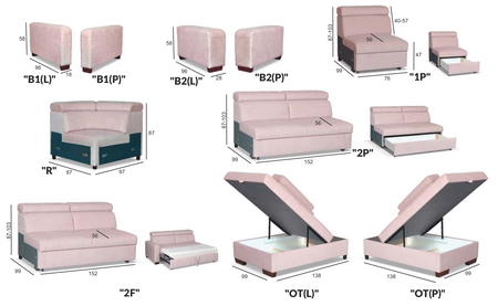 Dwójka do sofy modułowej Flexo w 2 wersjach - funkcja spania lub pojemnik