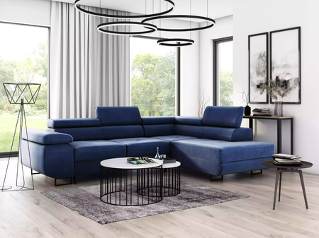 Duży nowoczesny narożnik Bergamo funkcja spania pojemnik pikowane siedzisko