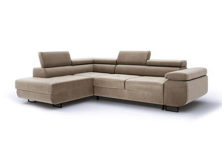 Duży nowoczesny narożnik Bergamo funkcja spania pojemnik pikowane siedzisko