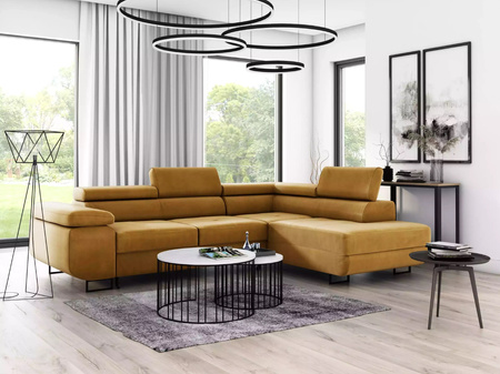 Duży nowoczesny narożnik Bergamo funkcja spania pojemnik pikowane siedzisko