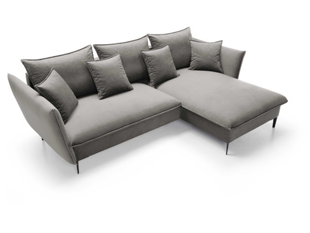 Nowoczesny rozkładany narożnik Glamour z pojemnikiem czarne metalowe nóżki