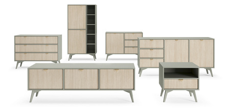 Komoda w skandynawskim stylu wyposażona w 1 szafkę i 3 szuflady dostępna w 2 kolorach kolekcja Idaho